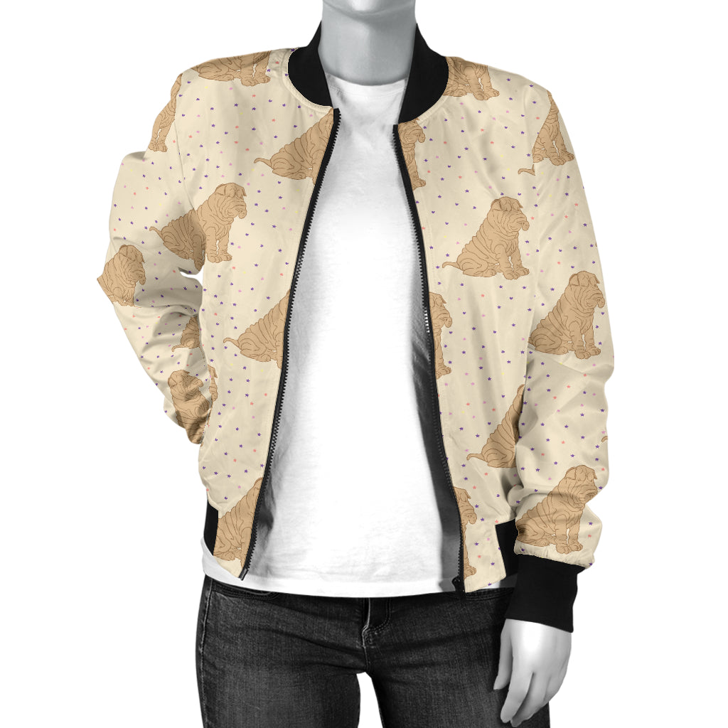 Chinese Shar Pei Pattern Print Design 01 Women's Bomber Jacket