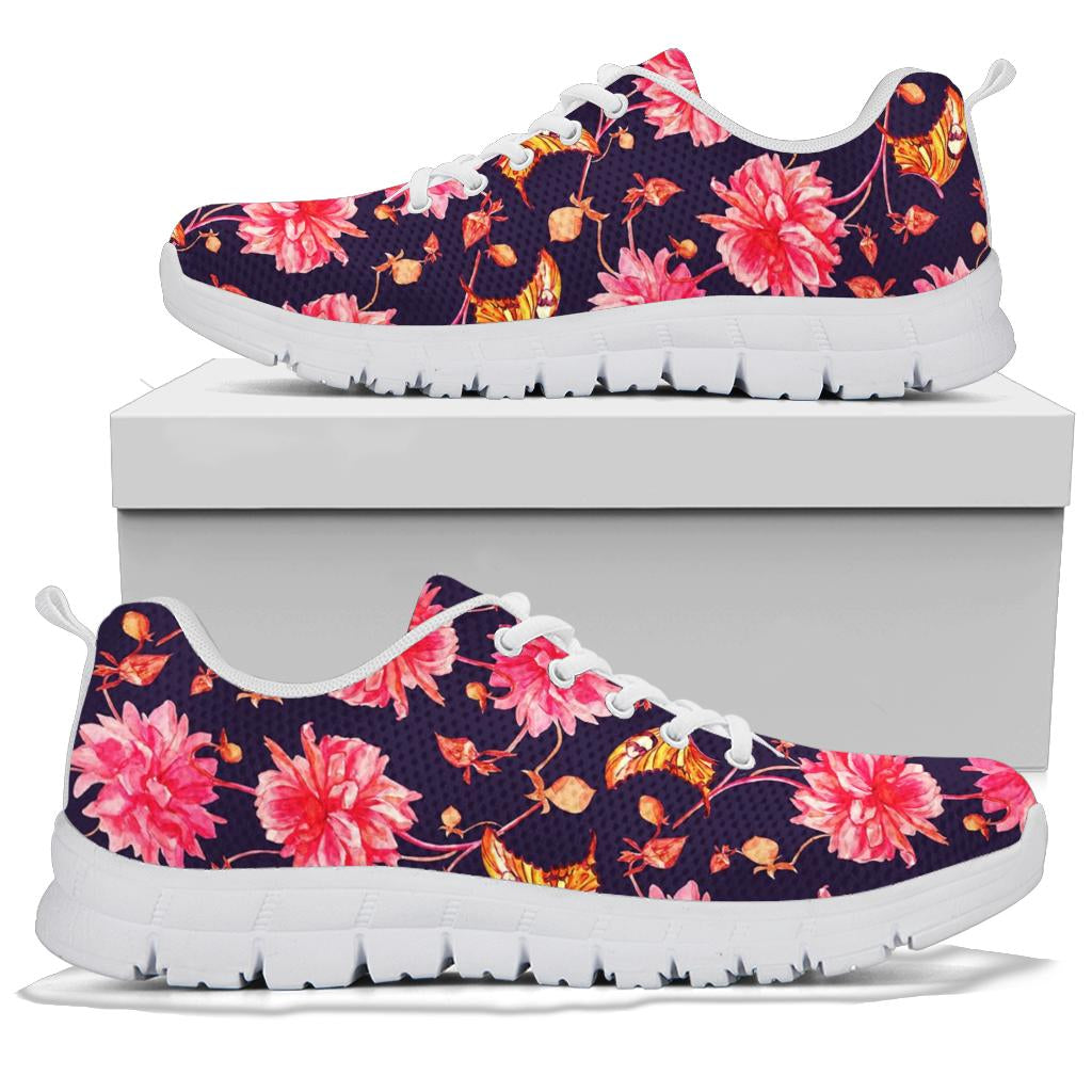 Dahlia Pattern Print Design DH03 Sneakers White Bottom Shoes