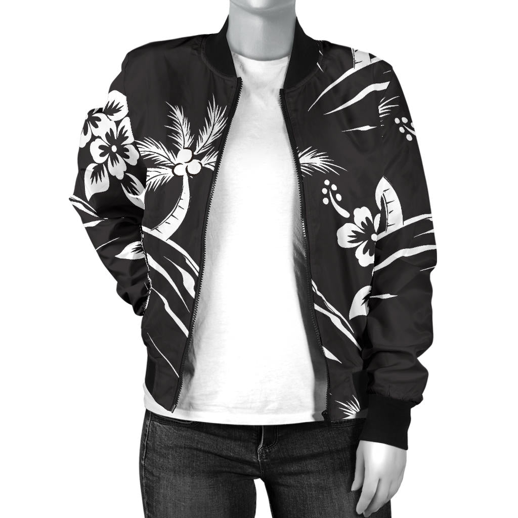 Palm Tree Pattern Print Design PT02 Women Bomber Jacket
