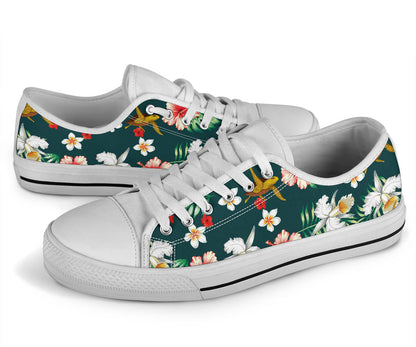 Hawaiian Flower Design with SeaTurtle Print White Bottom Low Top Shoes