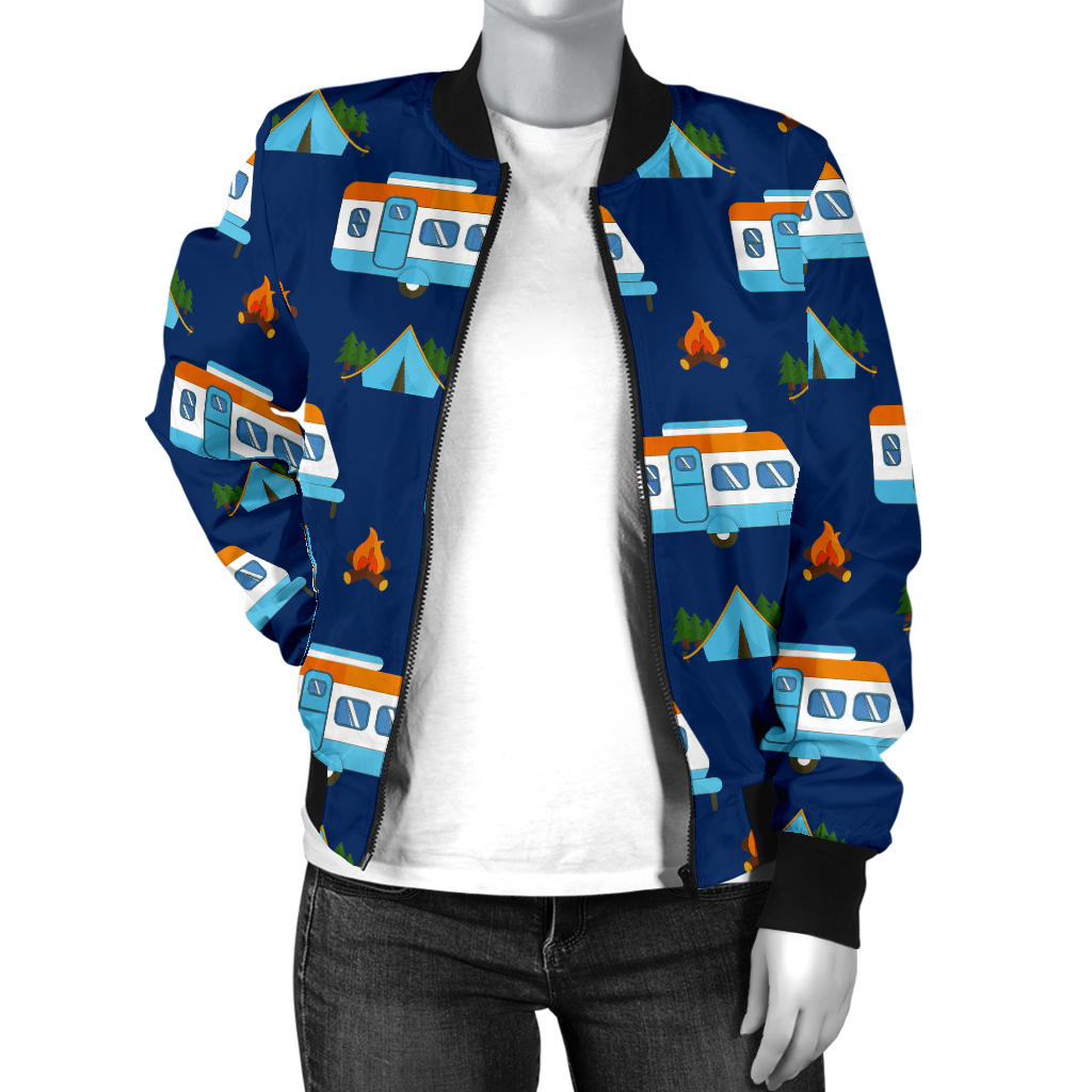 Camper Pattern Camping Themed No 3 Print Women Bomber Jacket