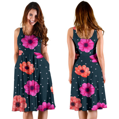 Anemone Pattern Print Design AM08 Midi Dress