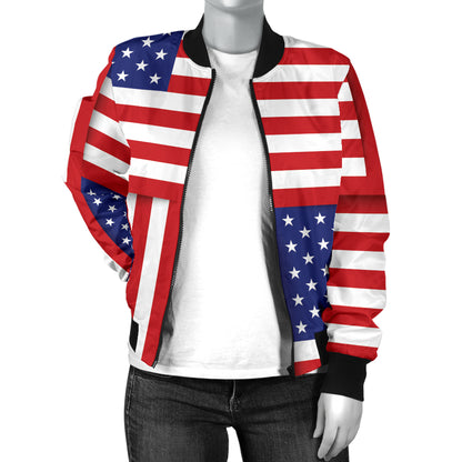 Patriotic US Flag Pattern Print Design A01 Women's Bomber Jacket