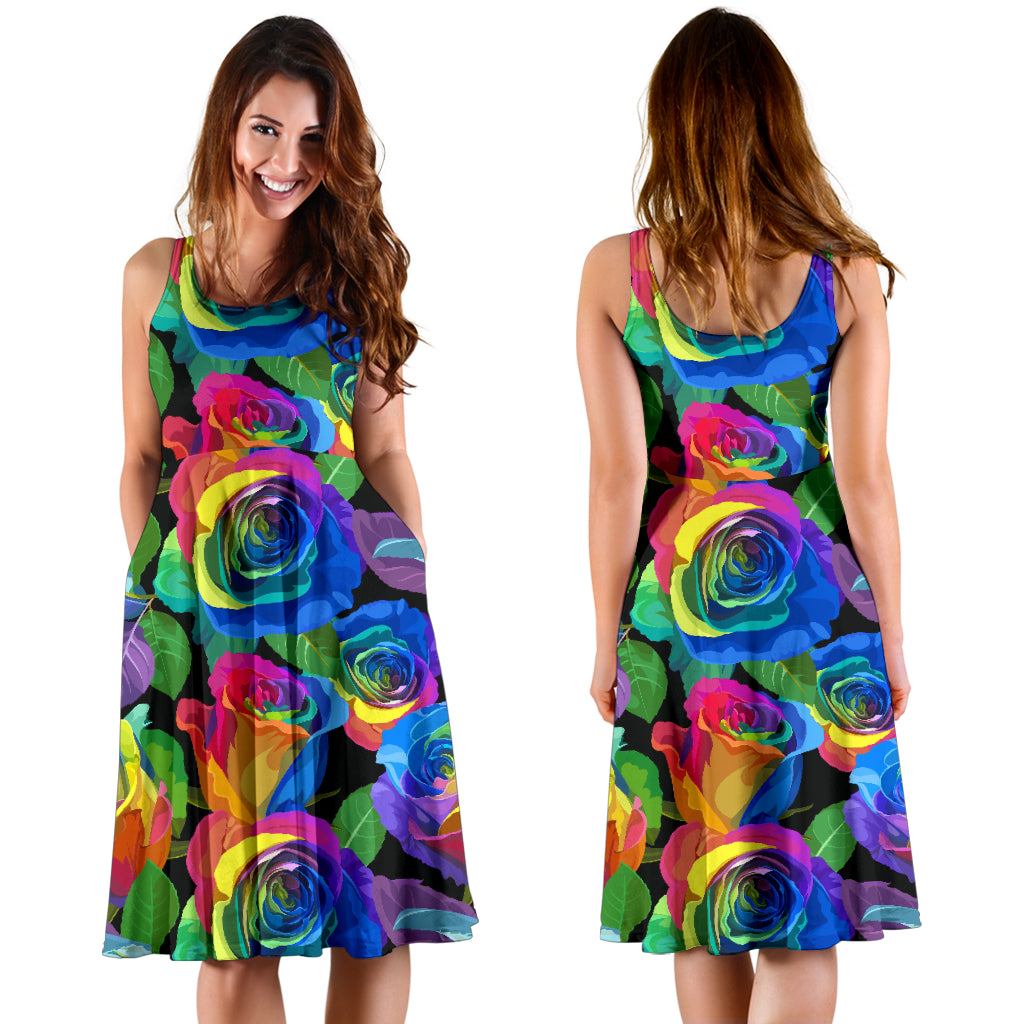 Rose Pattern Print Design RO02 Midi Dress