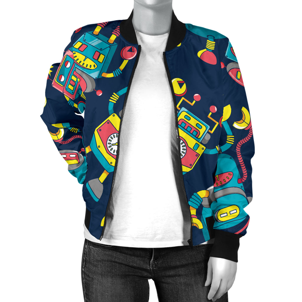 Robot Pattern Print Design A05 Women's Bomber Jacket
