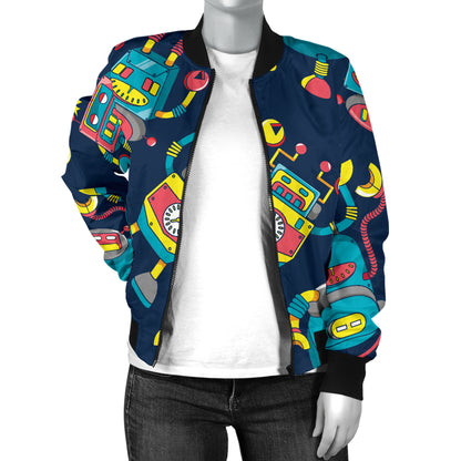 Robot Pattern Print Design A05 Women's Bomber Jacket