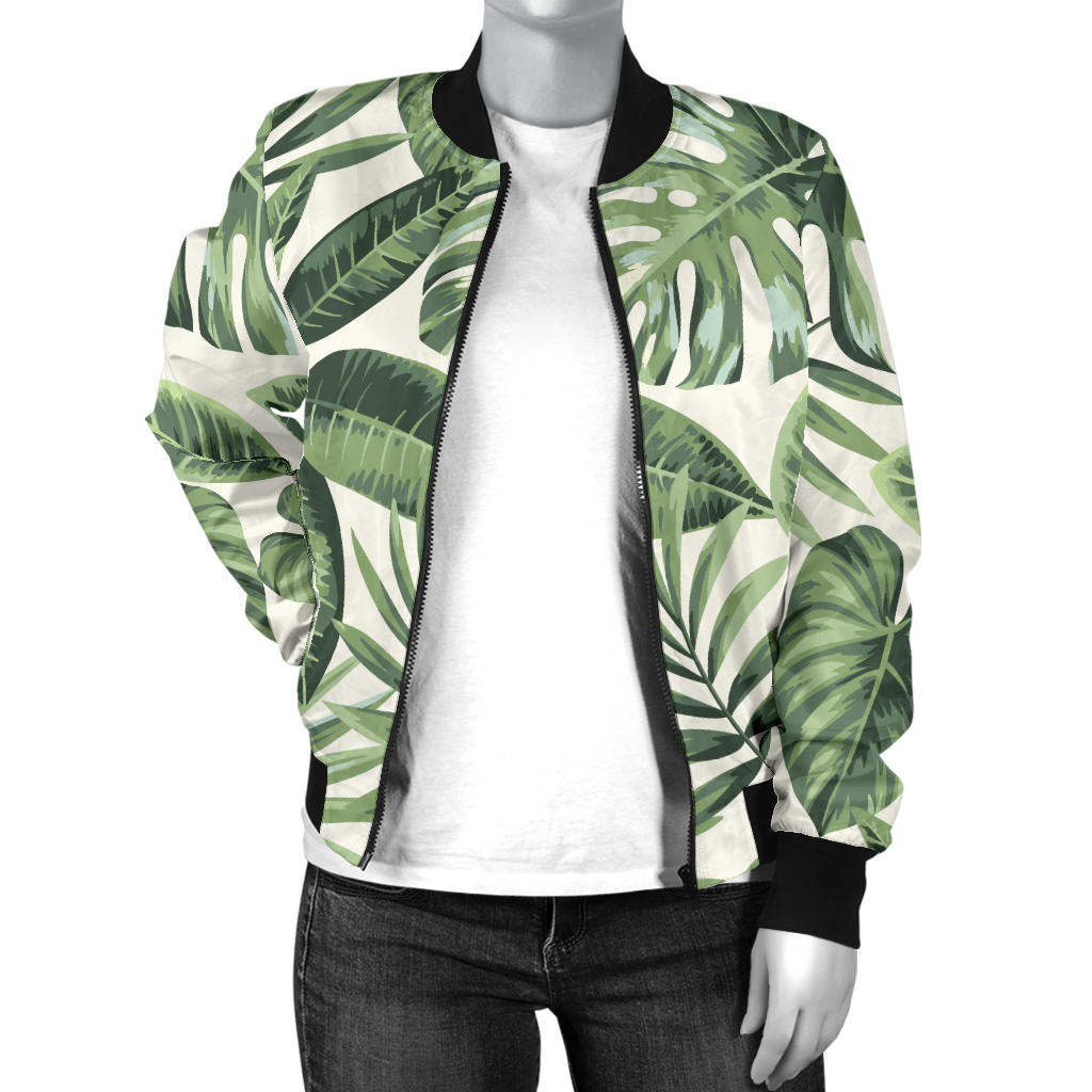 Palm Leaves Pattern Print Design PL014 Women Bomber Jacket