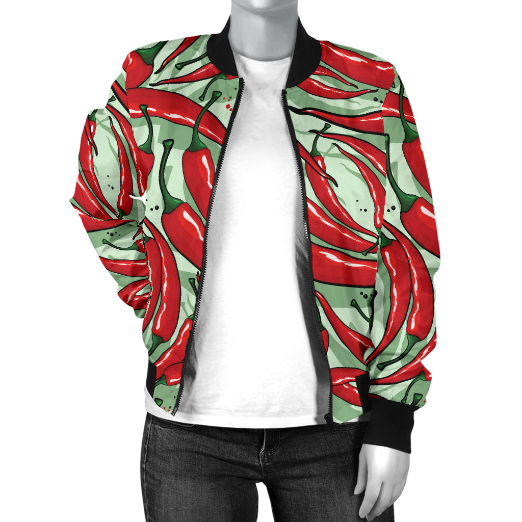 Chilli Pepper Pattern Print Design 04 Women's Bomber Jacket