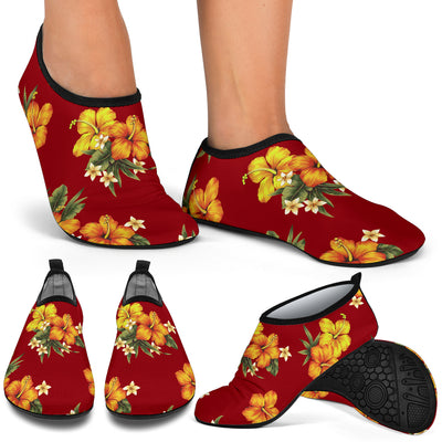 Orange Hibiscus Pattern Print Design HB026 Aqua Water Shoes