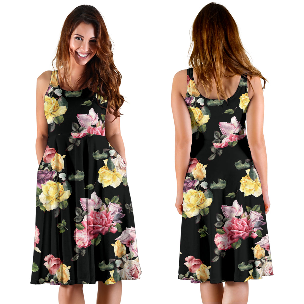 Rose Pattern Print Design RO010 Midi Dress
