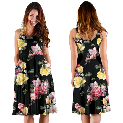 Rose Pattern Print Design RO010 Midi Dress