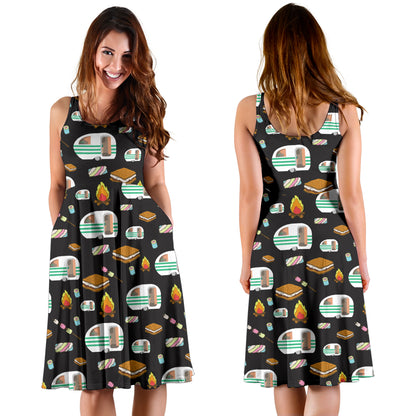 Camper marshmallow Camping Design Print Midi Dress