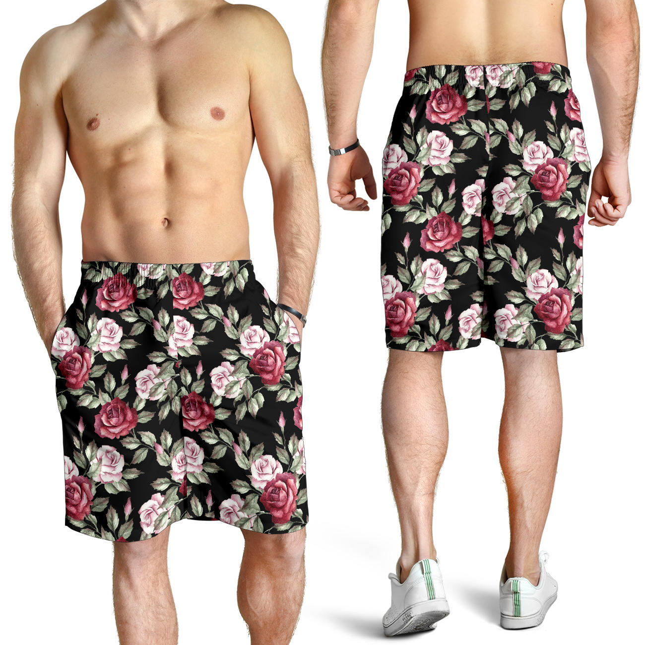 Rose Red Pink Pattern Print Design RO03 Mens Shorts