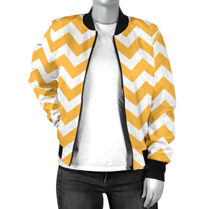 Chevron Orange Pattern Print Design 01 Women's Bomber Jacket
