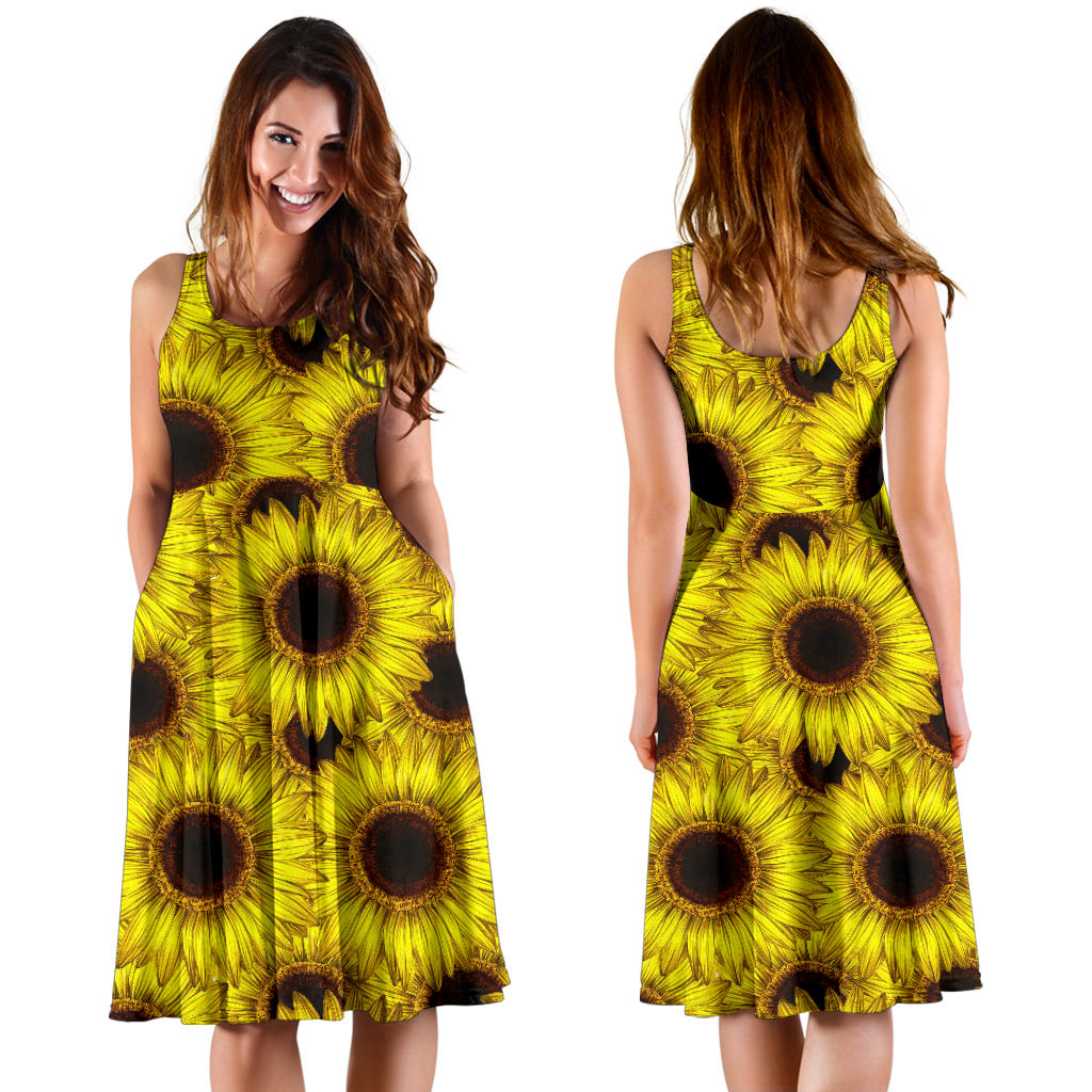 Sunflower Pattern Print Design SF011 Midi Dress