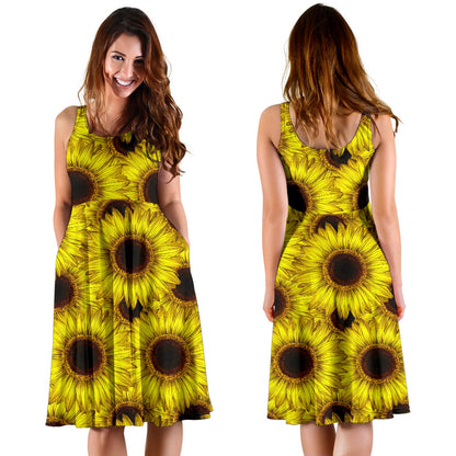 Sunflower Pattern Print Design SF011 Midi Dress