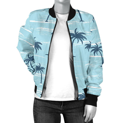 Palm Tree Pattern Print Design PT04 Women Bomber Jacket