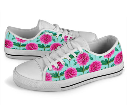 Dahlia Pattern Print Design DH08 White Bottom Low Top Shoes