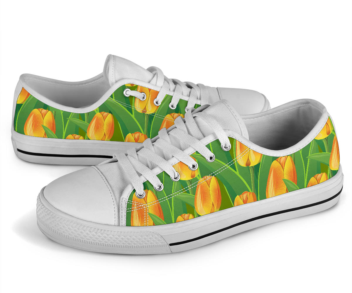 Tulip Orange Pattern Print Design TP07 White Bottom Low Top Shoes