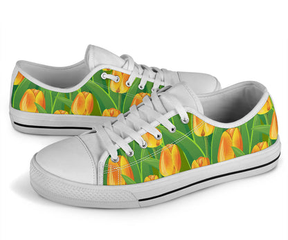 Tulip Orange Pattern Print Design TP07 White Bottom Low Top Shoes