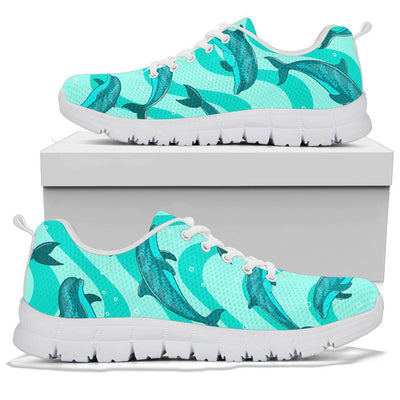 Dolphin Wave Print Sneakers White Bottom Shoes