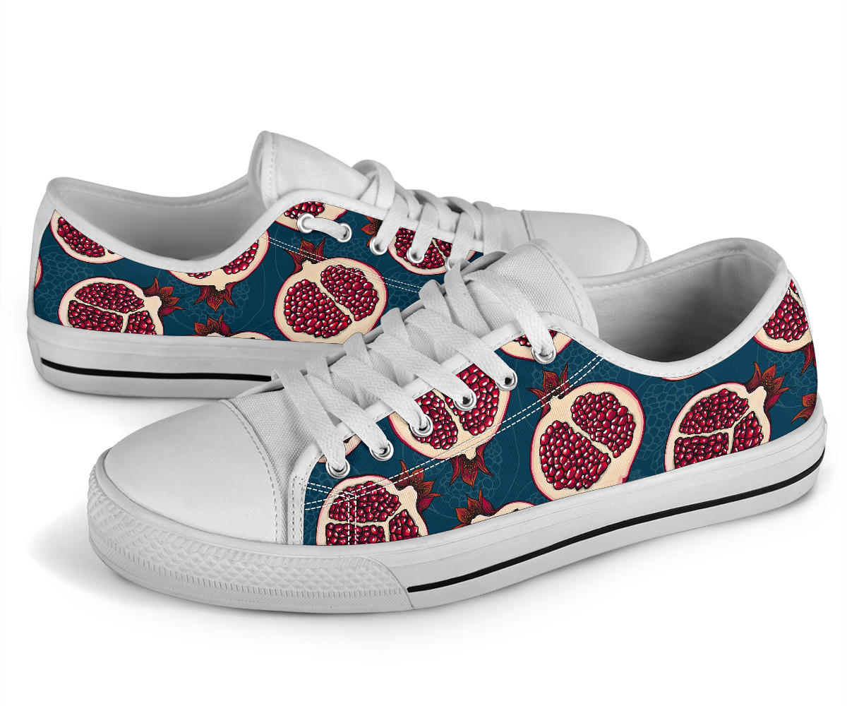 Pomegranate Pattern Print Design PG02 White Bottom Low Top Shoes
