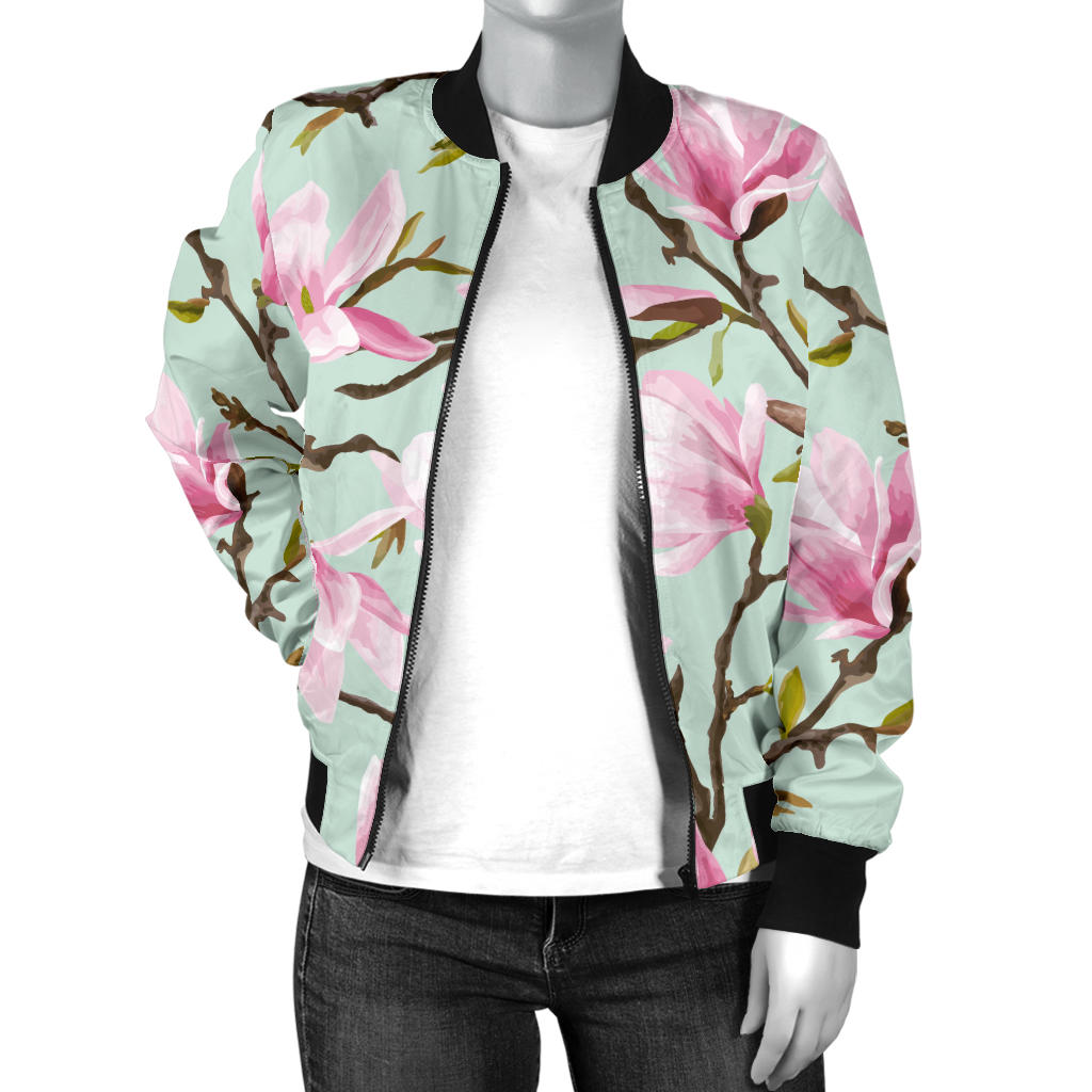 Magnolia Pattern Print Design MAG04 Women Bomber Jacket