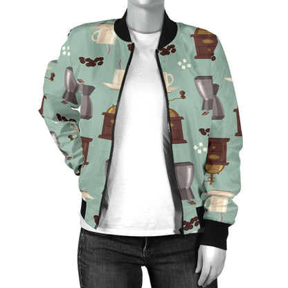 Coffee Pattern Print Design 04 Women's Bomber Jacket