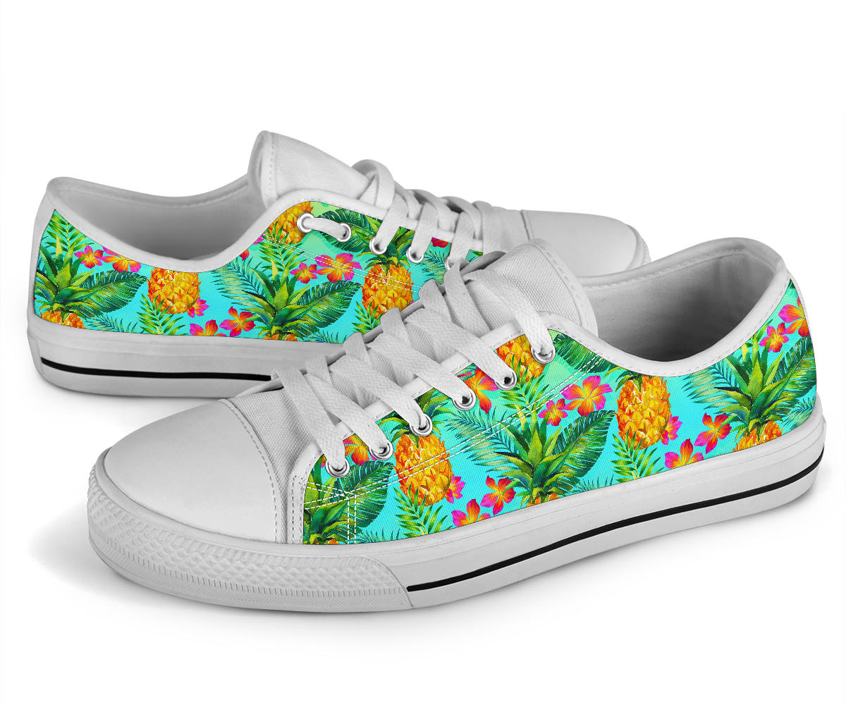 Pineapple Pattern Print Design PP010 White Bottom Low Top Shoes