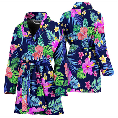 Neon Hibiscus Pattern Print Design HB016 Women Bathrobe