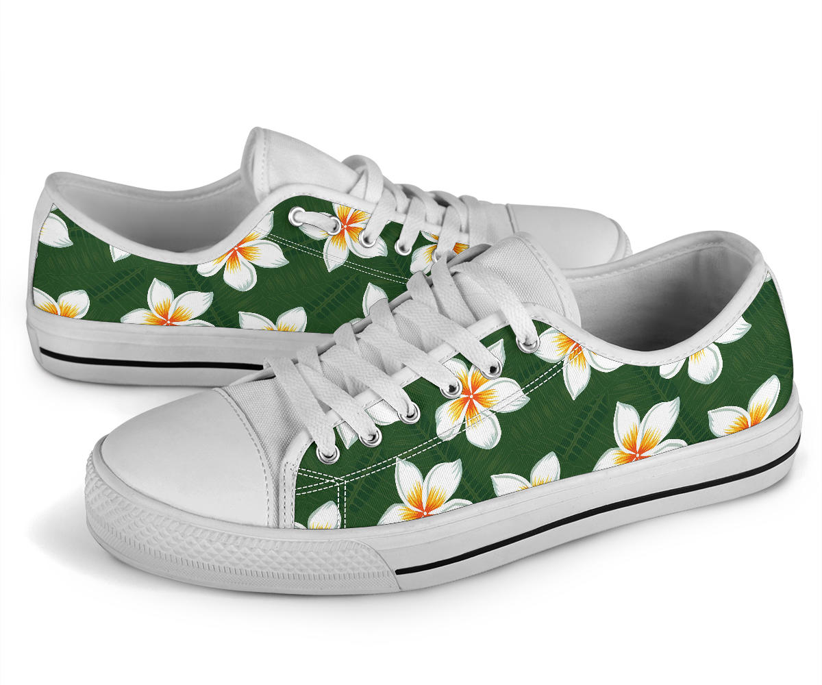White Plumeria Pattern Print Design PM020 White Bottom Low Top Shoes