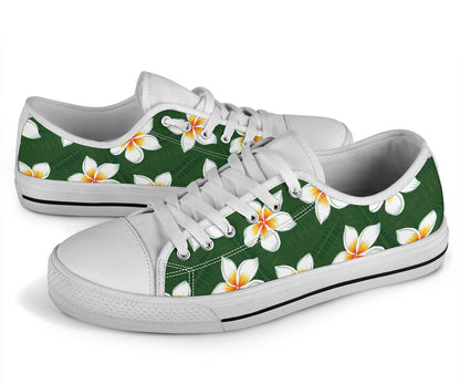 White Plumeria Pattern Print Design PM020 White Bottom Low Top Shoes