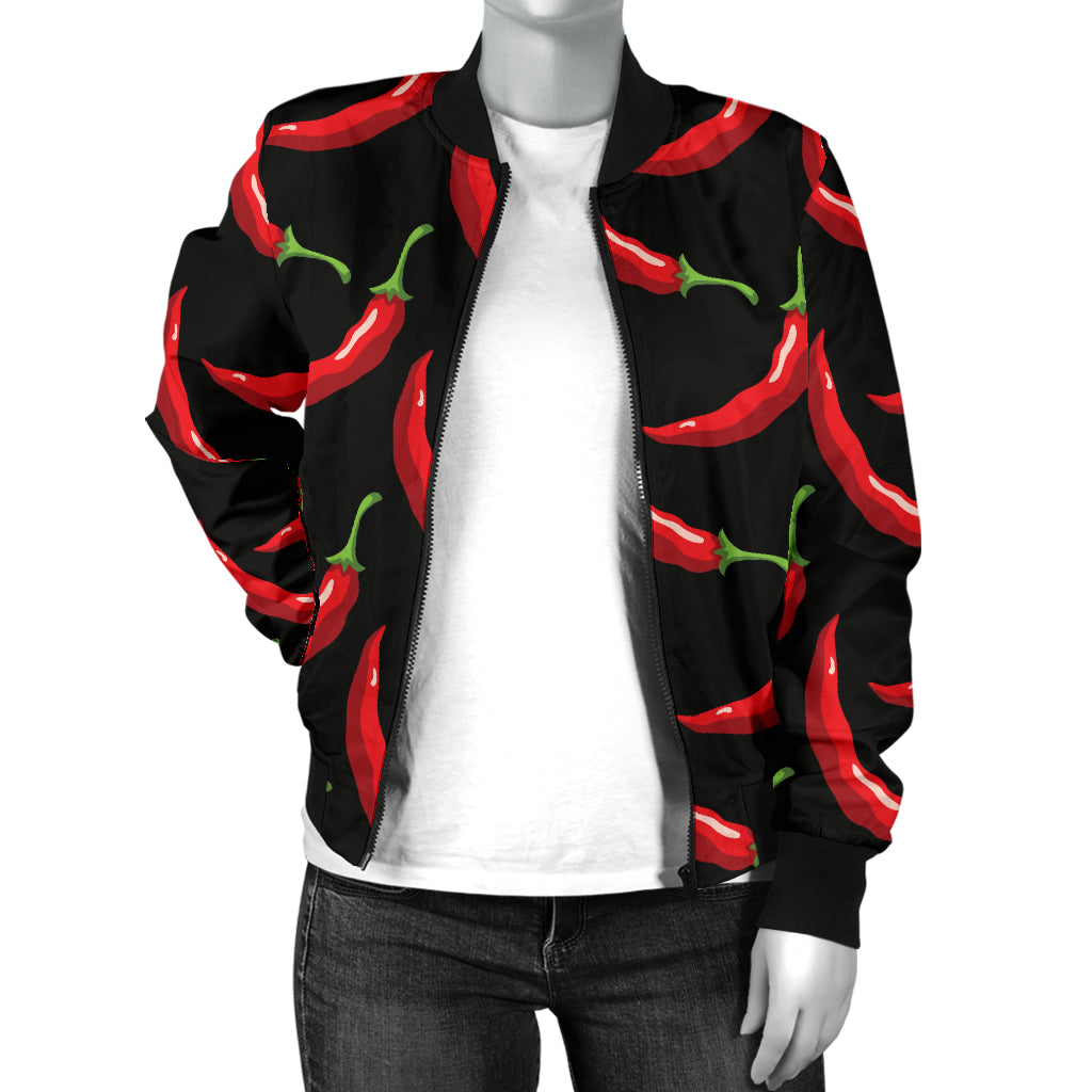 Chilli Pepper Pattern Print Design 01 Women's Bomber Jacket