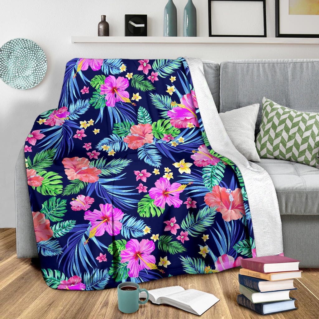 Neon Hibiscus Pattern Print Design HB016 Fleece Blanket