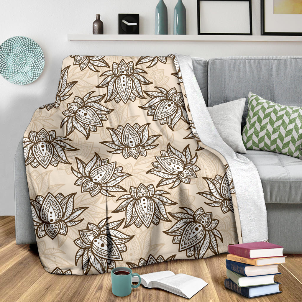 lotus Boho Pattern Print Design LO05 Fleece Blanket