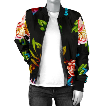 Peony Pattern Print Design PE07 Women Bomber Jacket
