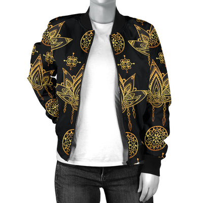 lotus Boho Pattern Print Design LO03 Women Bomber Jacket