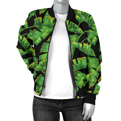 Banana Leaf Pattern Print Design 03 Women's Bomber Jacket