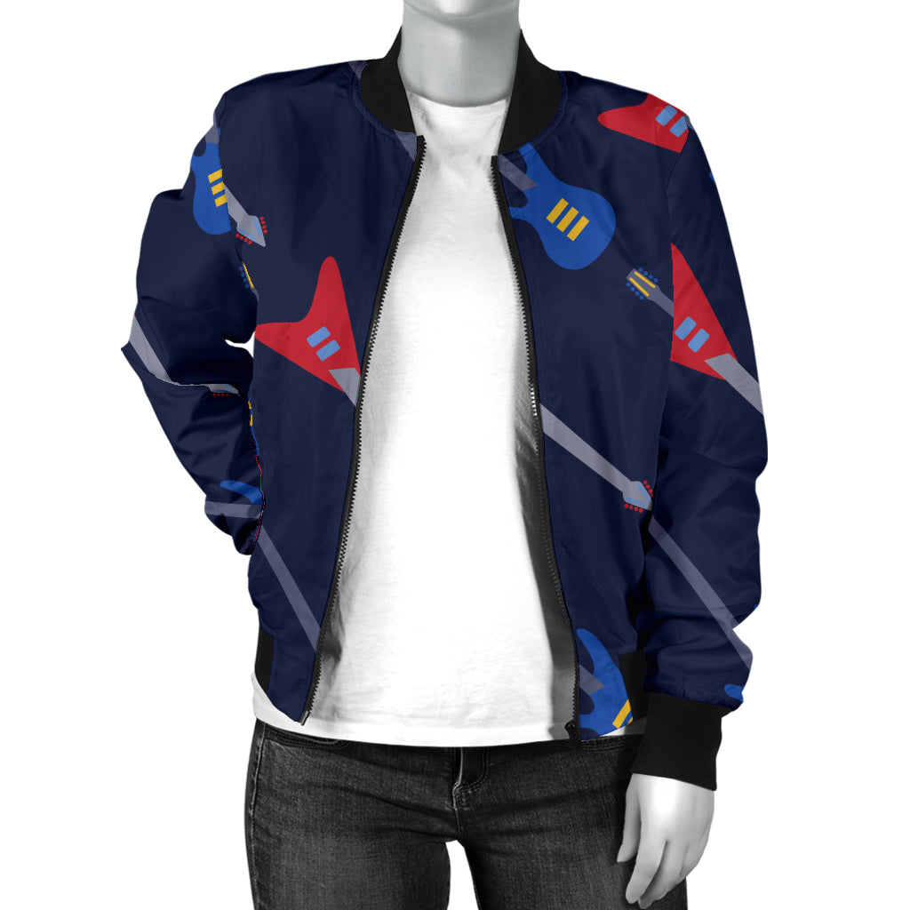 Electric Guitar Pattern Print Design 01 Women's Bomber Jacket