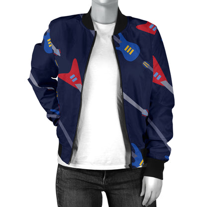 Electric Guitar Pattern Print Design 01 Women's Bomber Jacket