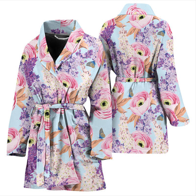 Lilac Pattern Print Design LI03 Women Bathrobe