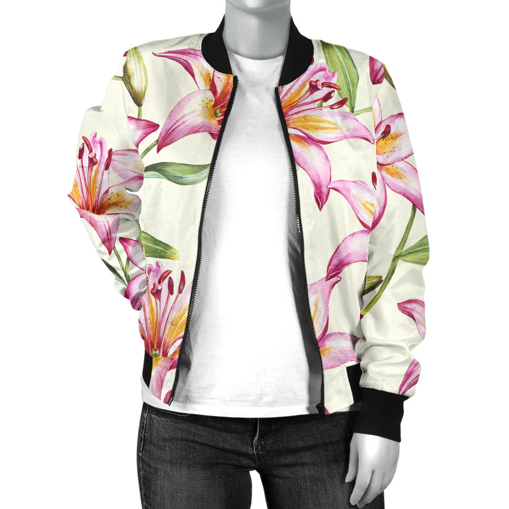 Lily Pattern Print Design LY011 Women Bomber Jacket