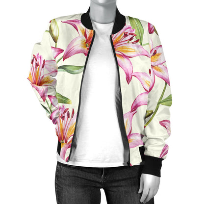 Lily Pattern Print Design LY011 Women Bomber Jacket