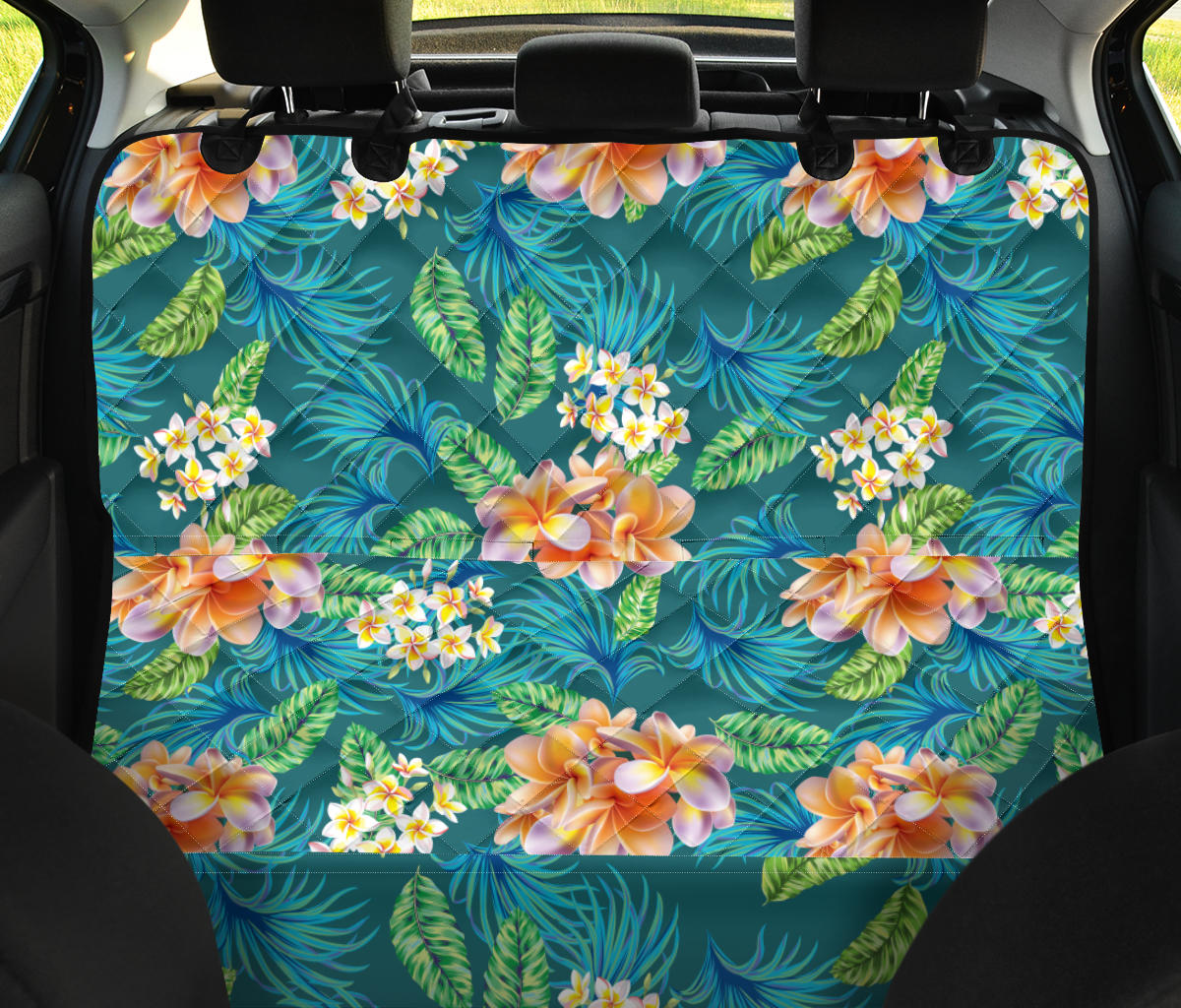 Plumeria Tropical Flower Design Print Rear Dog  Seat Cover