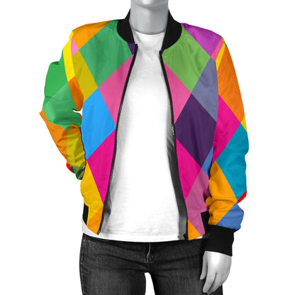 Harlequin Pattern Print Design 02 Women's Bomber Jacket