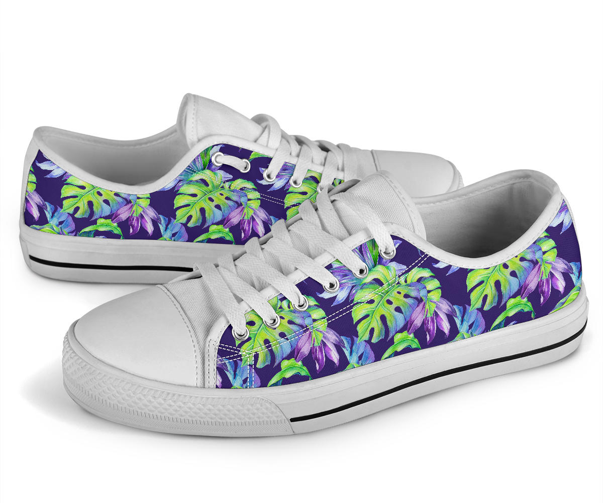 Tropical Flower Pattern Print Design TF019 White Bottom Low Top Shoes