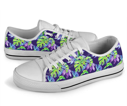 Tropical Flower Pattern Print Design TF019 White Bottom Low Top Shoes