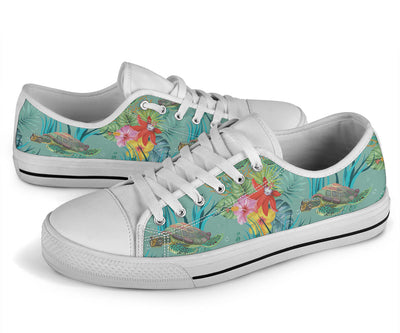 Sea Turtle Pattern Print Design T012 White Bottom Low Top Shoes