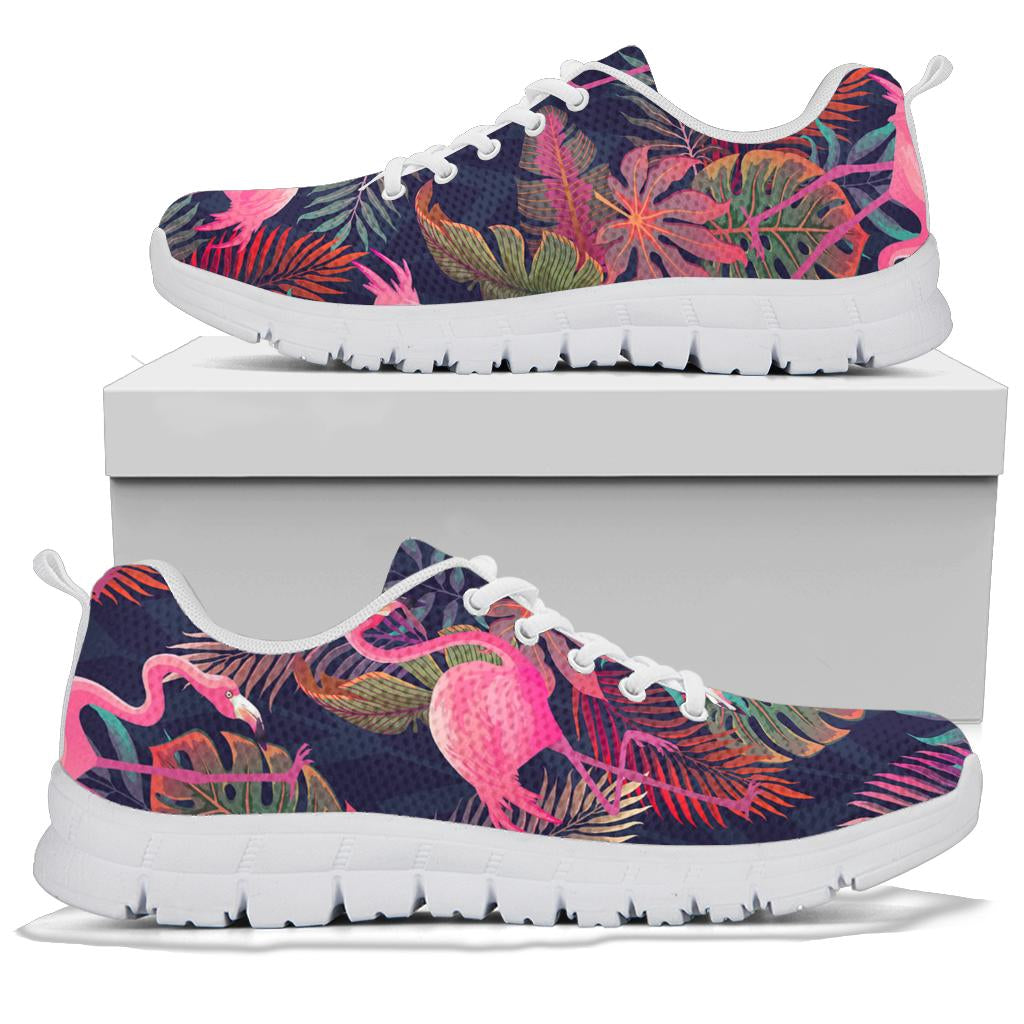 Flamingo Tropical Pattern Sneakers White Bottom Shoes