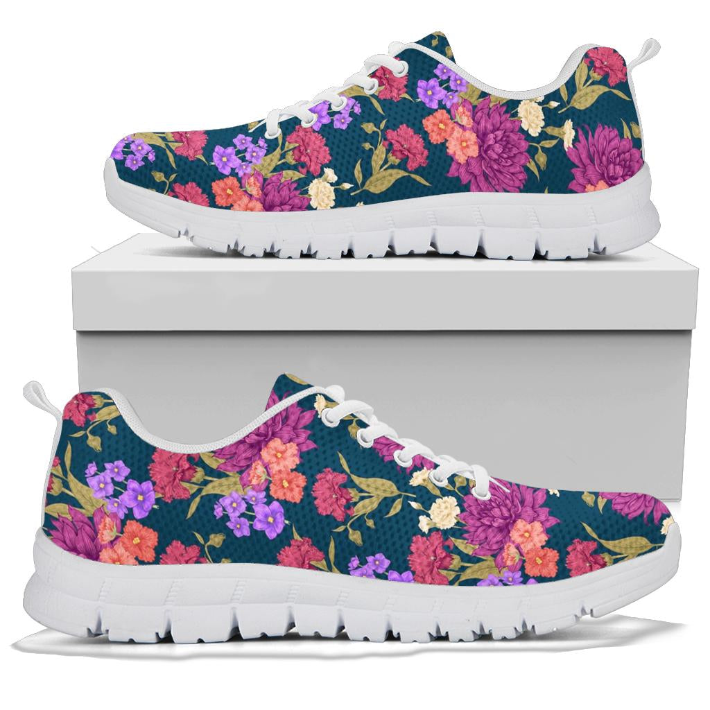 Dahlia Pattern Print Design DH01 Sneakers White Bottom Shoes
